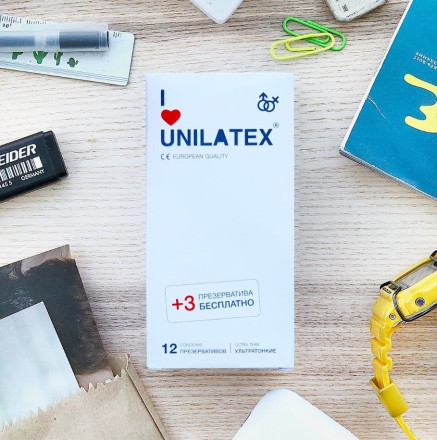 Ультратонкие презервативы Unilatex Ultra Thin - 12 шт. + 3 шт. в подарок 