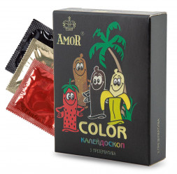 Цветные ароматизированные презервативы AMOR Color &quot;Яркая линия&quot; - 3 шт.
