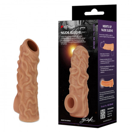 Телесная насадка с венками и открытой головкой Nude Sleeve L - 14 см. 