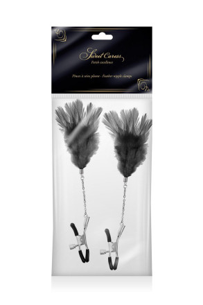Зажимы для сосков с черными перьями Sweet Caress Feather Nipple Clumps 