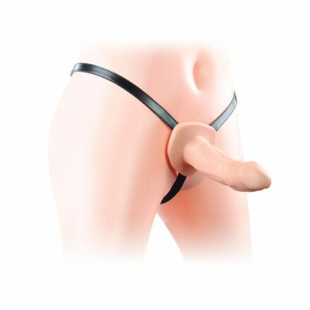 Телесный универсальный полый страпон Unisex Hollow Strap On - 17 см. 