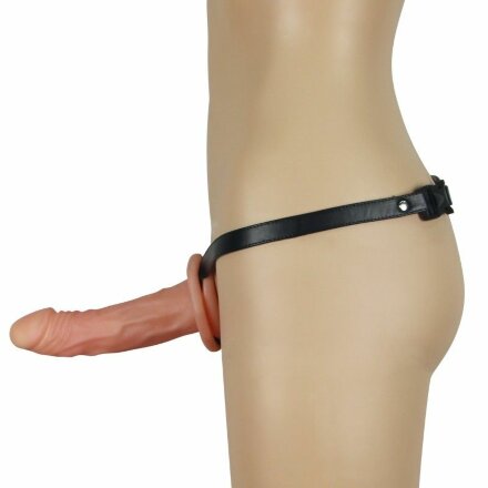 Телесный универсальный полый страпон Unisex Hollow Strap On - 17 см. 