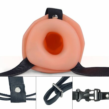 Телесный универсальный полый страпон Unisex Hollow Strap On - 17 см. 