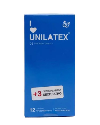 Классические презервативы Unilatex Natural Plain - 12 шт. + 3 шт. в подарок 