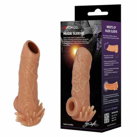 Телесная насадка с усиками и открытой головкой Nude Sleeve M - 12 см. 
