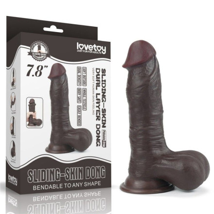 Темнокожий фаллоимитатор с присоской 7.8 Sliding Skin Dual Layer Dong - 19,5 см. 