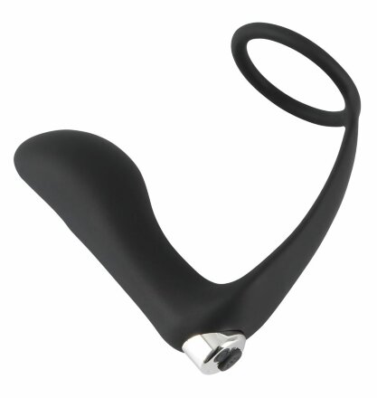 Черное эрекционное кольцо с анальной вибропробкой Vibrating Ring &amp; Plug 