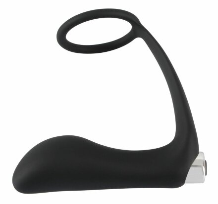 Черное эрекционное кольцо с анальной вибропробкой Vibrating Ring &amp; Plug 