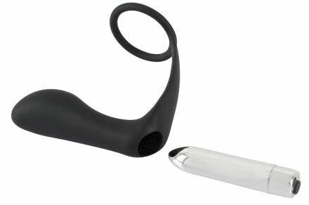 Черное эрекционное кольцо с анальной вибропробкой Vibrating Ring &amp; Plug 