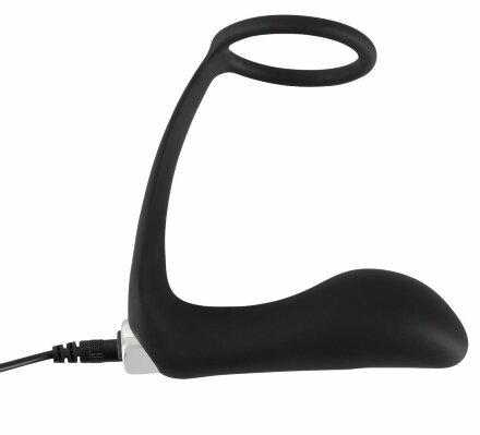 Черное эрекционное кольцо с анальной вибропробкой Vibrating Ring &amp; Plug 