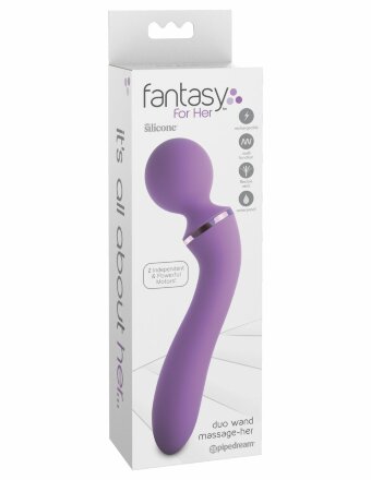 Фиолетовый двусторонний вибростимулятор Duo Wand Massage-Her - 19,6 см. 