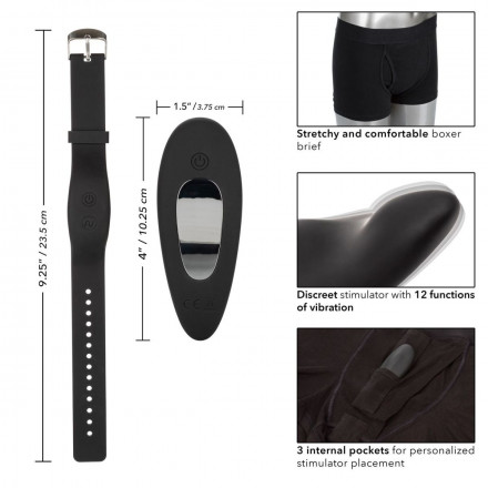 Черные трусы-боксеры с вибромассажером Remote Control Panty Set M/L 