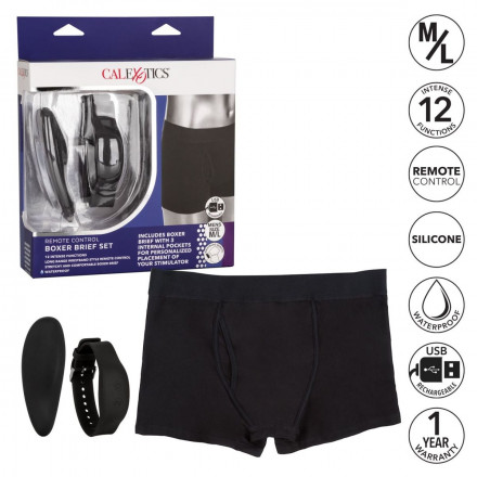 Черные трусы-боксеры с вибромассажером Remote Control Panty Set M/L 
