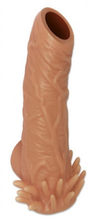 Телесная насадка с усиками и открытой головкой Nude Sleeve L - 14 см. 