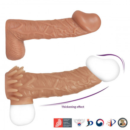 Телесная насадка с усиками и открытой головкой Nude Sleeve L - 14 см. 
