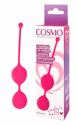 Розовые двойные вагинальные шарики Cosmo с хвостиком для извлечения 