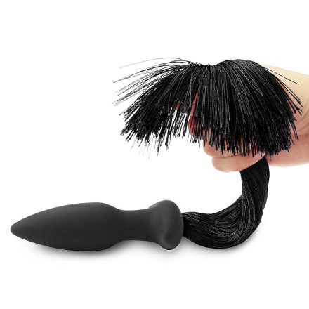 Черная анальная пробка с хвостом Silicone Anal Plug with Pony Tail 