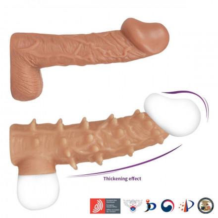Телесная насадка с шипами и открытой головкой Nude Sleeve M - 12 см. 