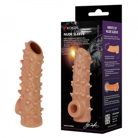 Телесная насадка с шипами и открытой головкой Nude Sleeve M - 12 см. 