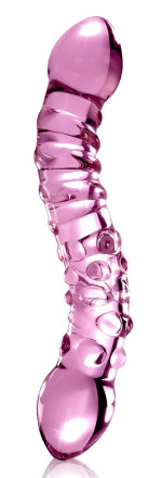 Розовый стеклянный двухголовый стимулятор Icicles №55 - 19,5 см. 