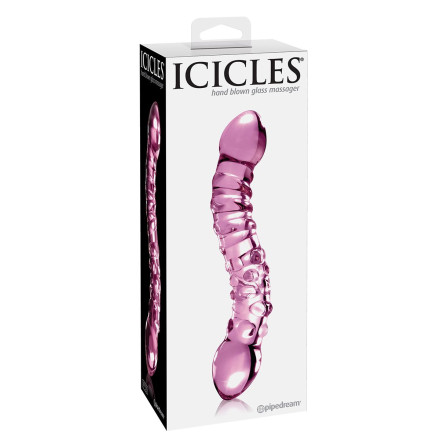 Розовый стеклянный двухголовый стимулятор Icicles №55 - 19,5 см. 