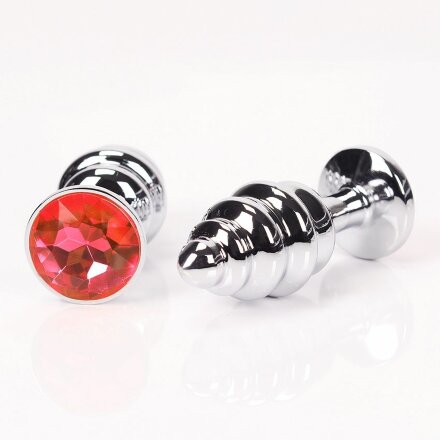 Серебристая рифленая пробка с красным кристаллом - 9 см. 
