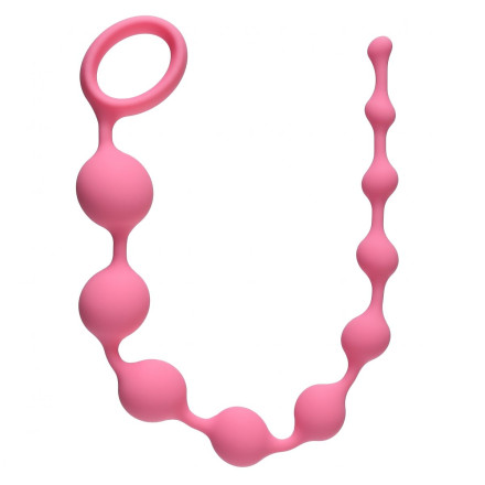 Розовая анальная цепочка Long Pleasure Chain - 35 см. 