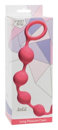 Розовая анальная цепочка Long Pleasure Chain - 35 см. 