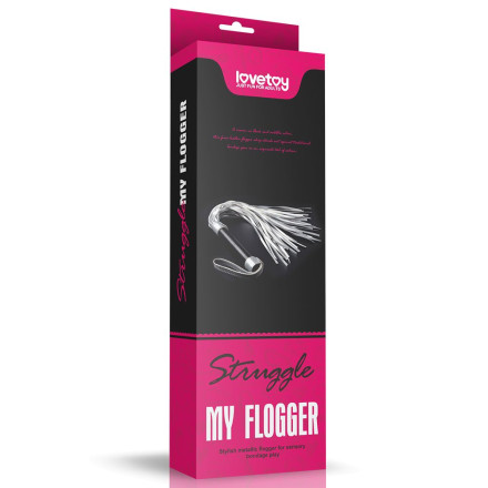 Серебристая плетка Struggle My Flogger с черной ручкой - 45 см. 