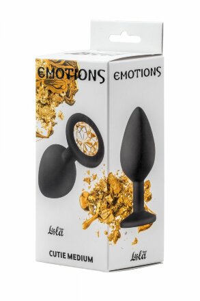 Чёрная анальная пробка Emotions Cutie Medium с желтым кристаллом - 8,5 см. 