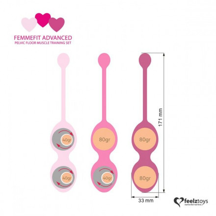 Набор из 3 розовых вагинальных шариков FemmeFit Advanced Pelvic Muscle Training Set 