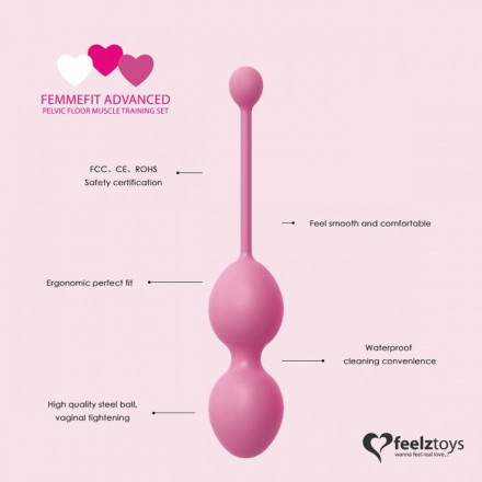 Набор из 3 розовых вагинальных шариков FemmeFit Advanced Pelvic Muscle Training Set 