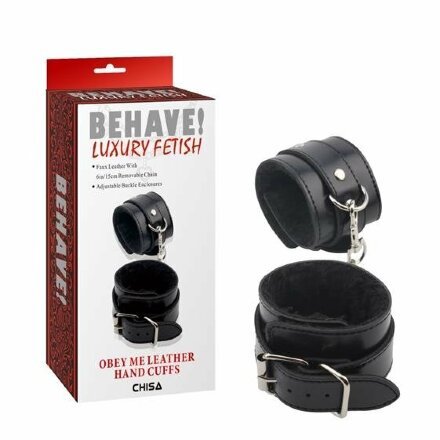 Черные наручники Obey Me Leather Hand Cuffs 