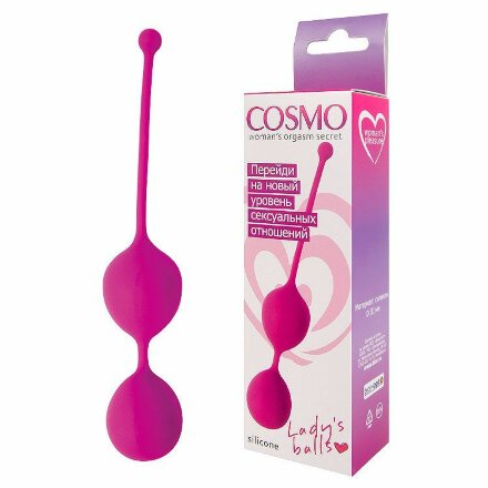 Ярко-розовые двойные вагинальные шарики Cosmo с хвостиком для извлечения 