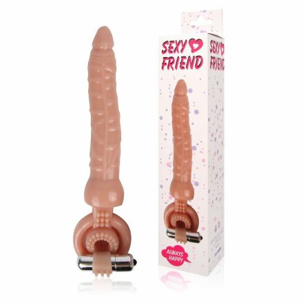 Телесная насадка на член Sexy Friend для двойного проникновения - 18 см. 
