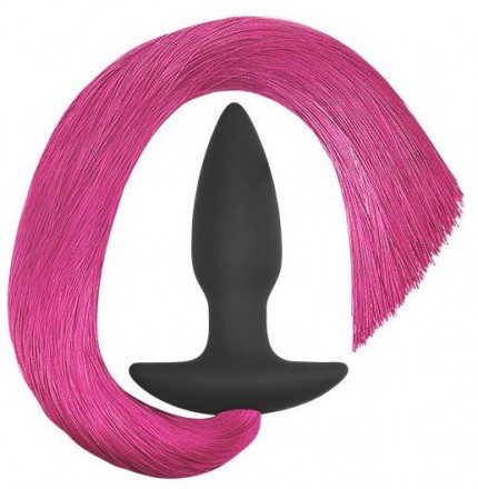 Черная анальная пробка с розовым хвостом Silicone Anal Plug with Pony Tail 