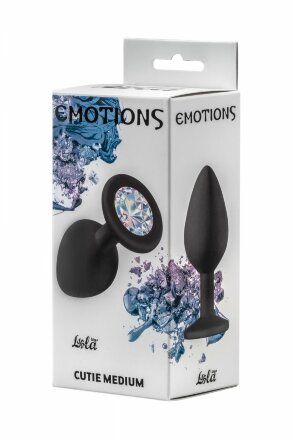 Чёрная анальная пробка Emotions Cutie Medium с прозрачным кристаллом - 8,5 см. 