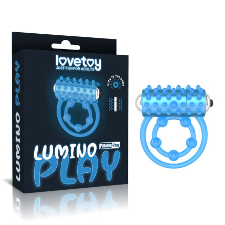 Голубое, светящееся в темноте виброкольцо Lumino Play Vibrating Penis Ring 