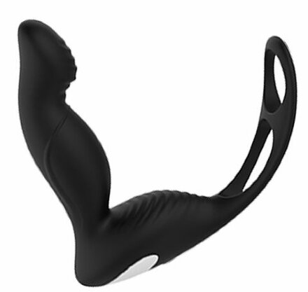 Черный вибромассажер простаты P-PLEASER W ERECTION ENHANCE 