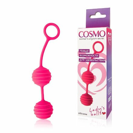 Розовые вагинальные шарики с ребрышками Cosmo 