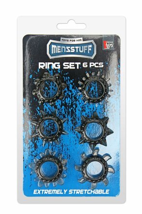 Набор из 6 дымчатых эрекционных колец MENZSTUFF 6PC STRECHEABLE RING SET 