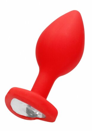 Красная анальная пробка с прозрачным стразом Diamond Heart Butt Plug - 7,3 см. 