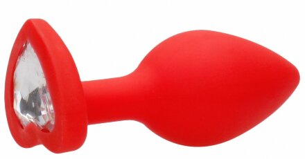 Красная анальная пробка с прозрачным стразом Diamond Heart Butt Plug - 7,3 см. 