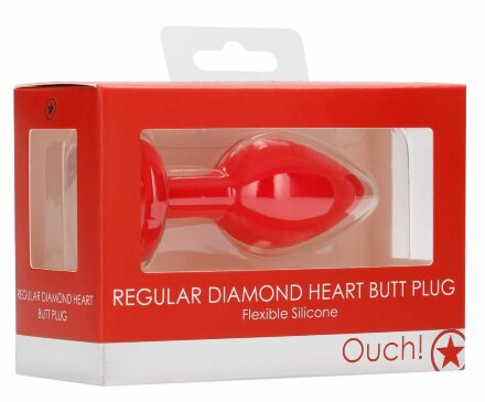 Красная анальная пробка с прозрачным стразом Diamond Heart Butt Plug - 7,3 см. 