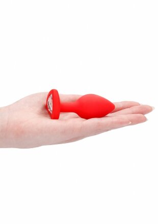 Красная анальная пробка с прозрачным стразом Diamond Heart Butt Plug - 7,3 см. 