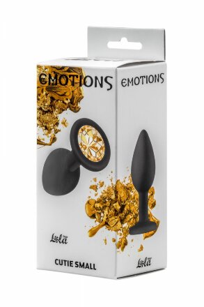 Чёрная анальная пробка Emotions Cutie Small с жёлтым кристаллом - 7,5 см. 