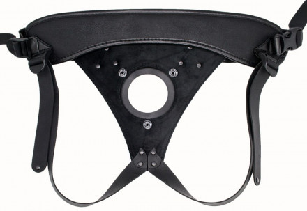 Телесный реалистичный фаллоимитатор на черных трусиках Real Big Strap-On - 34,5 см. 