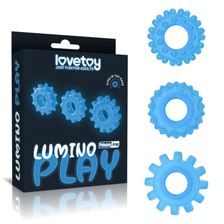 Набор из 3 голубых, светящихся в темноте эрекционных колец Lumino Play 