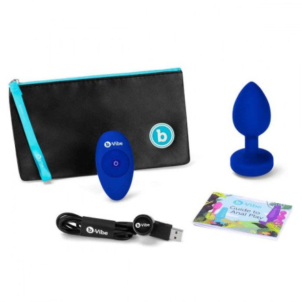 Синяя вибропробка Vibrating Jewel Plug L/XL - 11 см. 