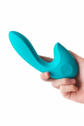 Бирюзовый вибратор Sense Max с клиторальным стимулятором - 16 см. 